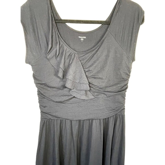 Garnet Hill Small Piazza Black Jersey Knit Dress Front Ruffle Ruched Side - Picture 4 of 10